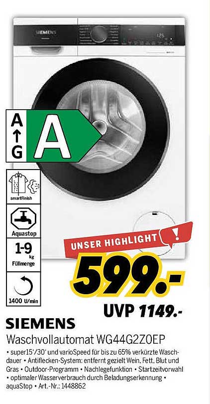 SIEMENS Waschvollautomat WG44GZ20EP - Unser Highlight!