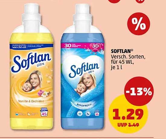 SOFTLAN - Flüssiger Weichspüler, Vanille & Orchidee oder Windfrisch, je 1 l