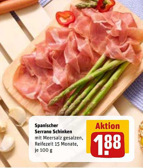 Spanischer Serrano Schinken mit Meersalz, Reifezeit 15 Monate, je 100 g