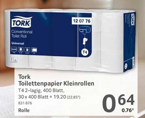Tork Toilettenpapier Kleinrollen T4 - 2-lagig, 400 Blatt