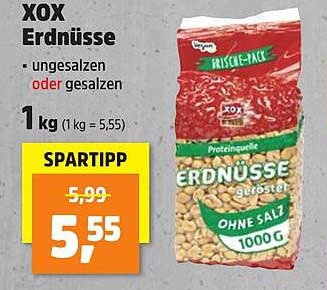 XOX Erdnüsse - ungesalzen oder gesalzen, 1 kg