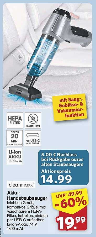 Akku-Handstaubsauger von cleanmaxx - Aktionsangebot