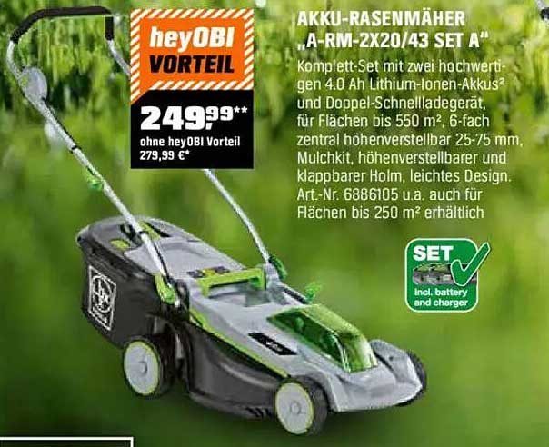 AKKU-RASENMÄHER „A-RM-2X20/43 SET A“