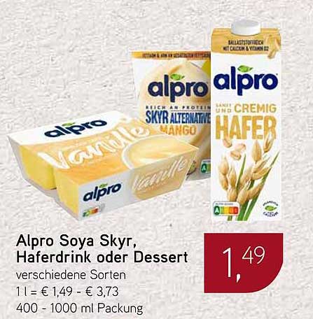 Alpro Soya Skyr, Haferdrink oder Dessert – verschiedene Sorten