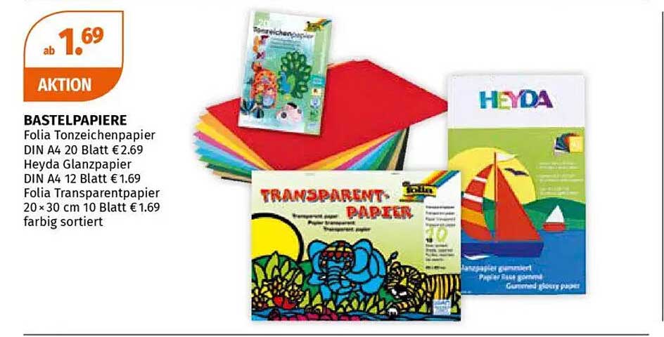 Bastelpapiere: Folia Tonzeichenpapier und Heyda Glanzpapier