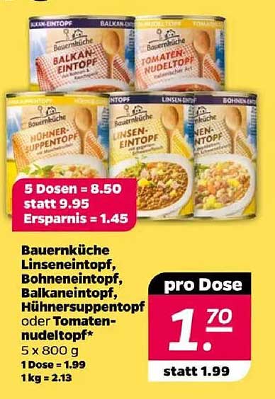 Bauernküche Linseintopf, Bohneintopf, Balkaneintopf, Hühnersuppentopf oder Tomatennudeltopf