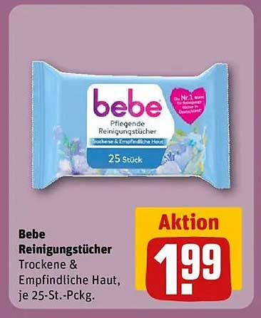Bebe Reinigungstücher für trockene & empfindliche Haut, je 25-St.-Pckg.