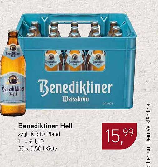 Benediktiner Hell, 20 x 0,50 l Kiste