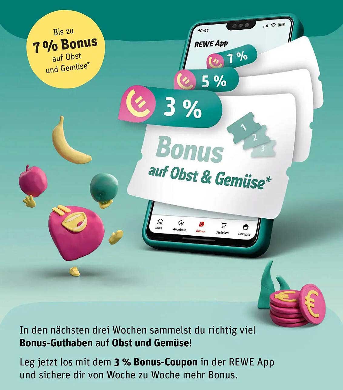 Bis zu 7% Bonus auf Obst und Gemüse mit der REWE App