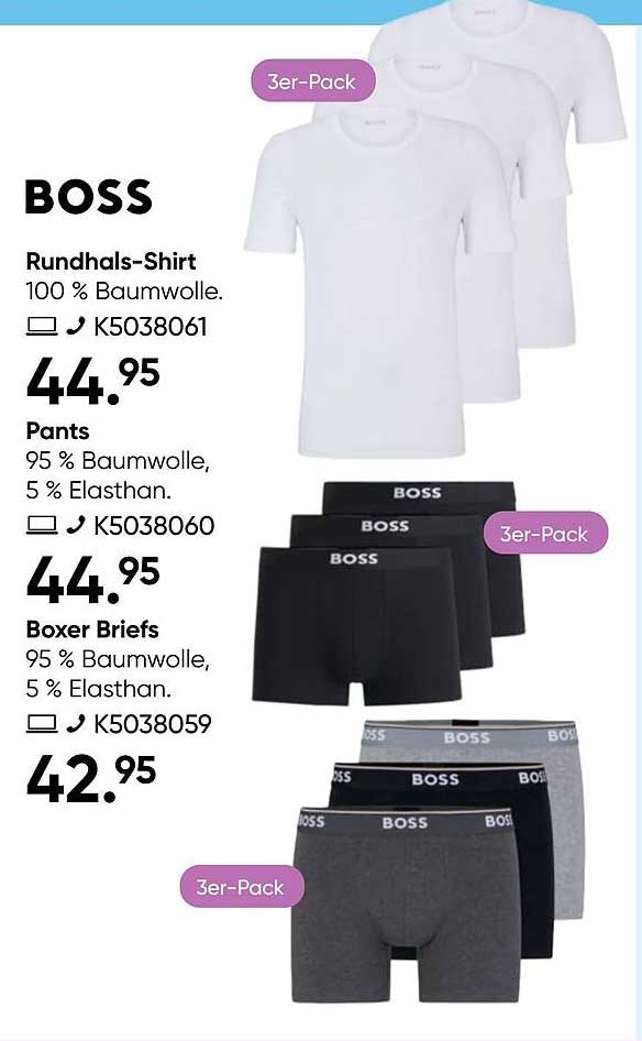 BOSS Rundhals-Shirt 3er-Pack, Pants 3er-Pack und Boxer Briefs 3er-Pack