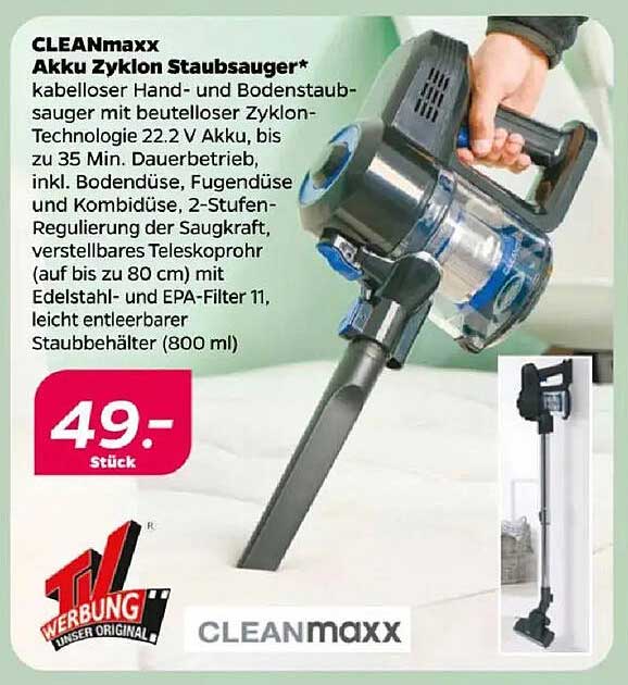 CLEANmaxx Akku Zyklon Staubsauger