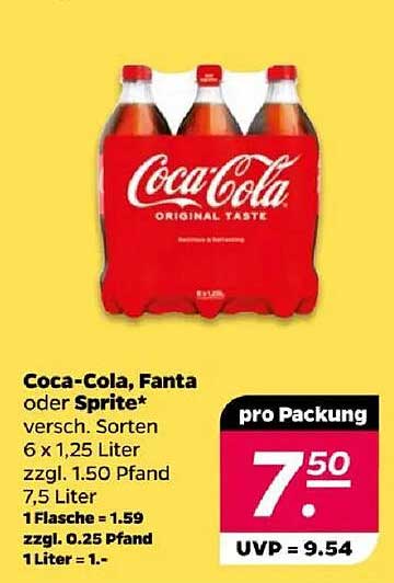 Coca-Cola, Fanta oder Sprite – 6x1,25 Liter