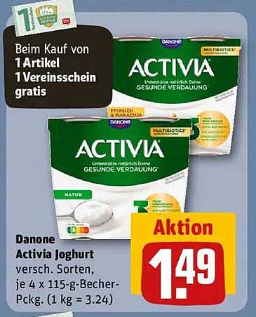 Danone Activia Joghurt, verschiedene Sorten 4 x 115-g-Becher