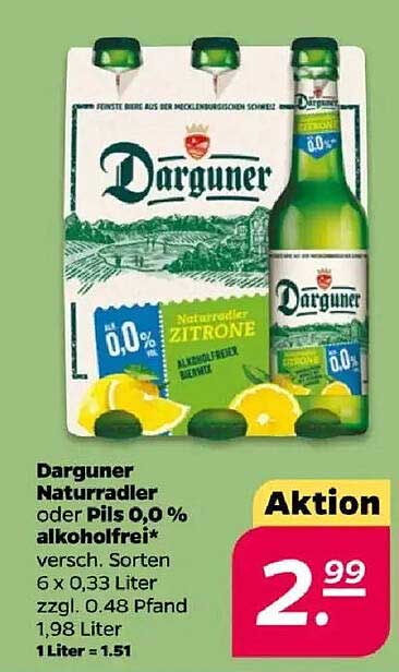 Darguner Naturradler oder Pils 0,0 % alkholfrei - Aktion!