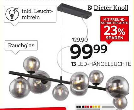 Dieter Knoll 13 LED-Hängelampe mit Rauchglas