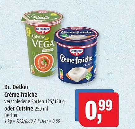 Dr. Oetker Crème fraîche verschiedene Sorten 125/150 g oder Cuisine 250 ml Becher