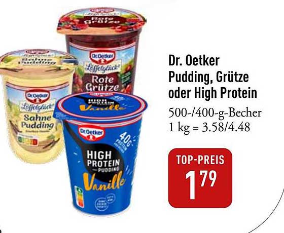 Dr. Oetker Pudding, Grütze oder High Protein