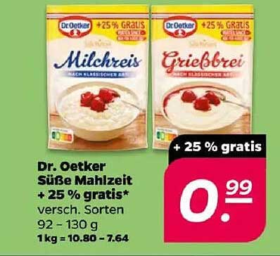 Dr. Oetker Süße Mahlzeit - Milchreis und Grießbrei mit 25 % gratis