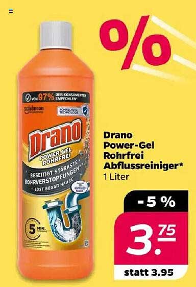 Drano Power-Gel Rohrfrei Abflussreiniger 1 Liter