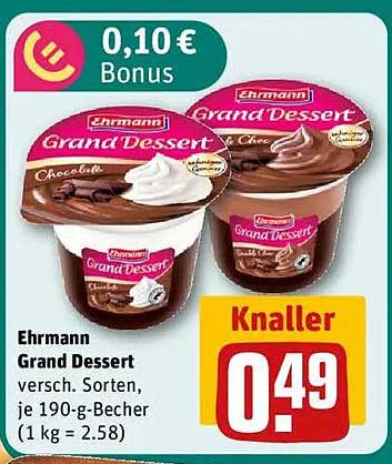 Ehrmann Grand Dessert, verschiedene Sorten, 190-g-Becher