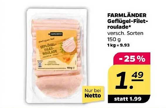 FARMLÄNDER Geflügel-Filet-Roulade 150 g