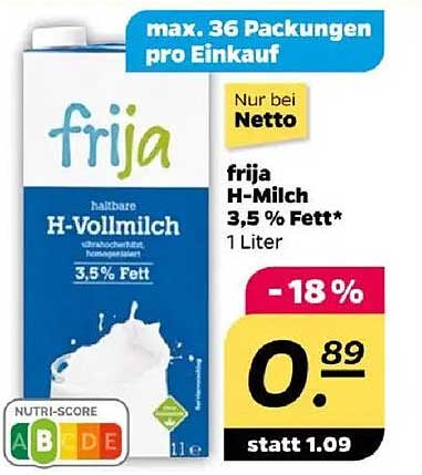 frija H-Milch 3,5 % Fett - 1 Liter