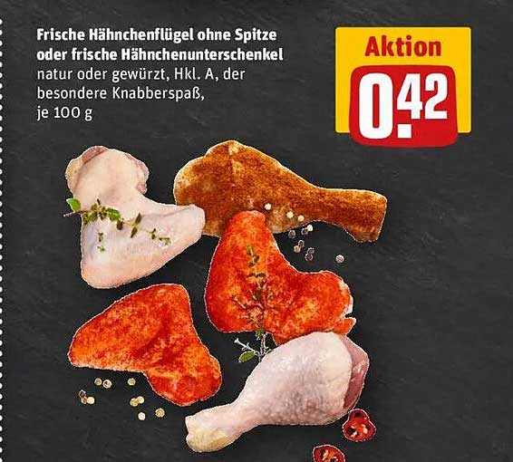 Frische Hähnchenflügel ohne Spitze oder frische Hähnchenunterschenkel, je 100 g