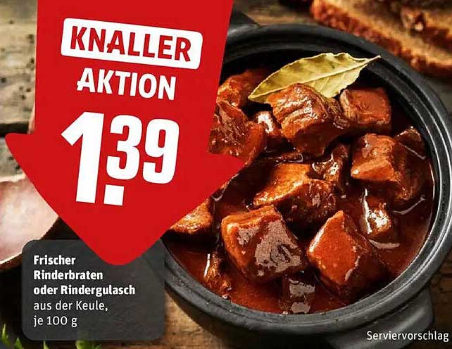 Frischer Rinderbraten oder Rindergulasch aus der Keule, je 100 g