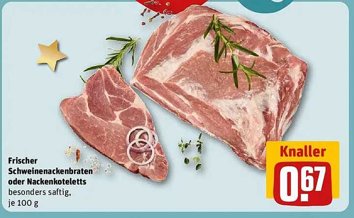 Frischer Schweinenackenbraten oder Nackensteaks besonders saftig, je 100 g