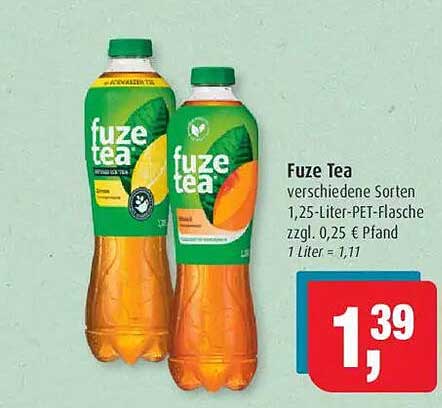 Fuze Tea verschiedene Sorten 1,25-Liter-PE- Flasche zzgl. 0,25 € Pfand