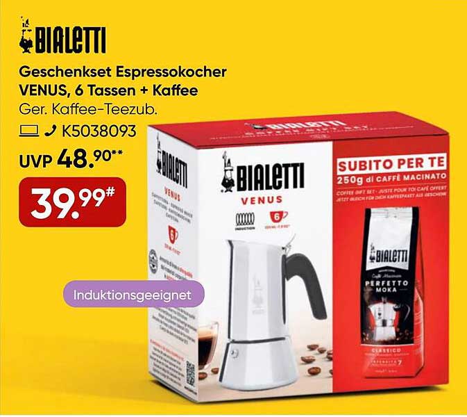 Geschenkset Espressokocher VENUS, 6 Tassen + Kaffee