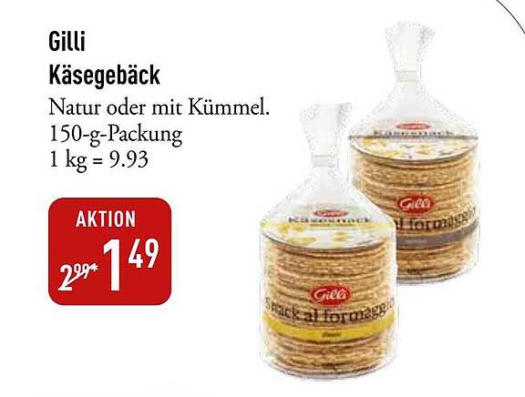 Gilli Käsegebäck – Natur oder mit Kümmel, 150-g-Packung