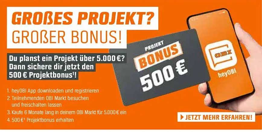 Großes Projekt? Großer Bonus! 500 € Projektbonus bei OBI