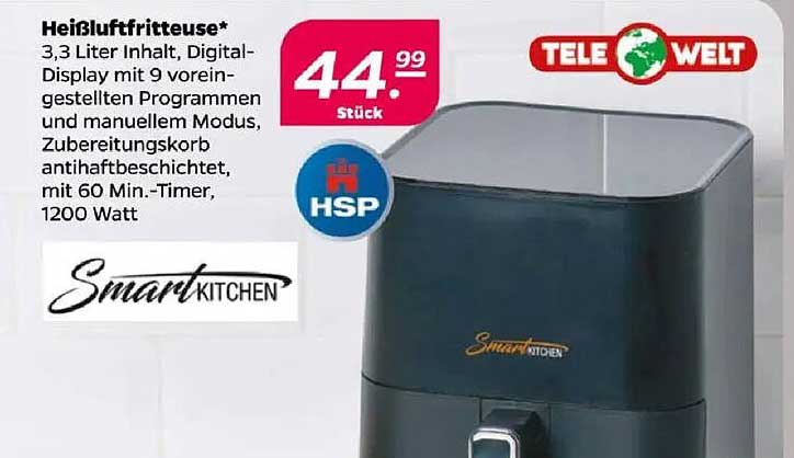 Heißluftfritteuse 3,3 Liter mit Digital-Display