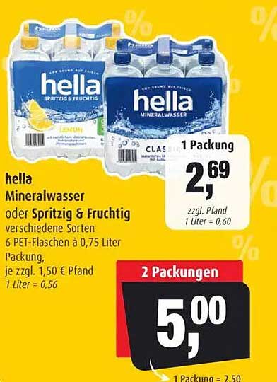 hella Mineralwasser oder Spritzig & Fruchtig - verschiedene Sorten