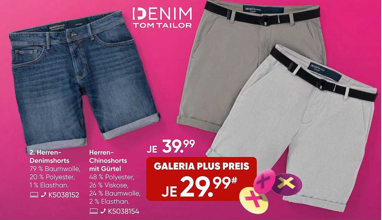 Herren-Denimshorts und Herren-Chinoshorts mit Gürtel