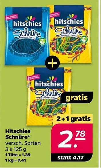 Hitschies Schnüre 3 x 125 g – 2 + 1 gratis
