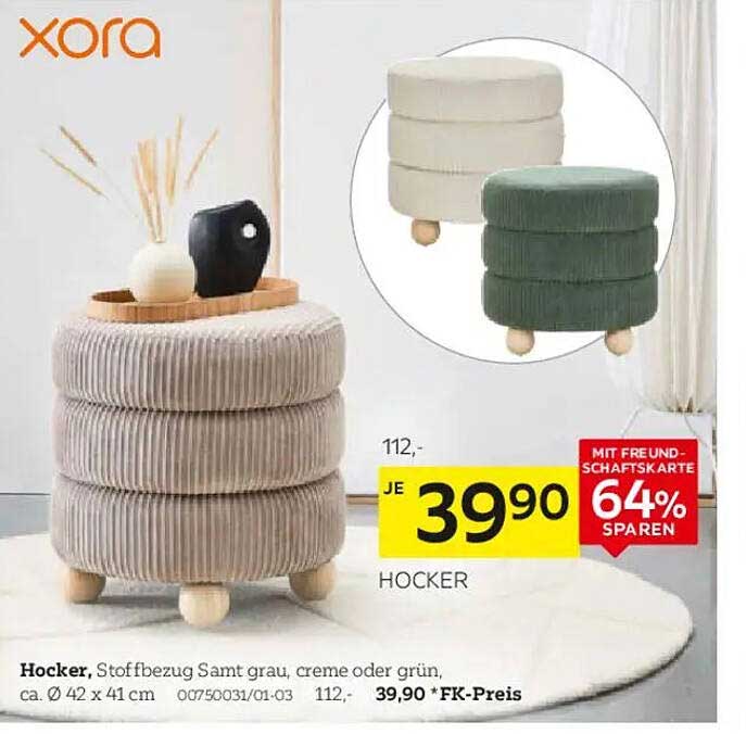 Hocker, Stoffbezug Samt grau, creme oder grün