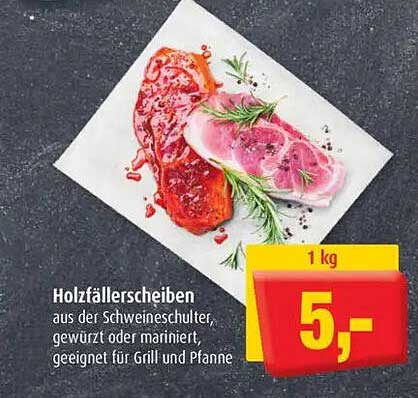 Holzfällerscheiben aus der Schweineschulter, gewürzt oder mariniert, geeignet für Grill und Pfanne