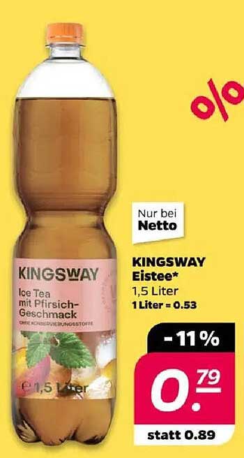 KINGSWAY Eistee 1,5 Liter mit Pfirsich-Geschmack
