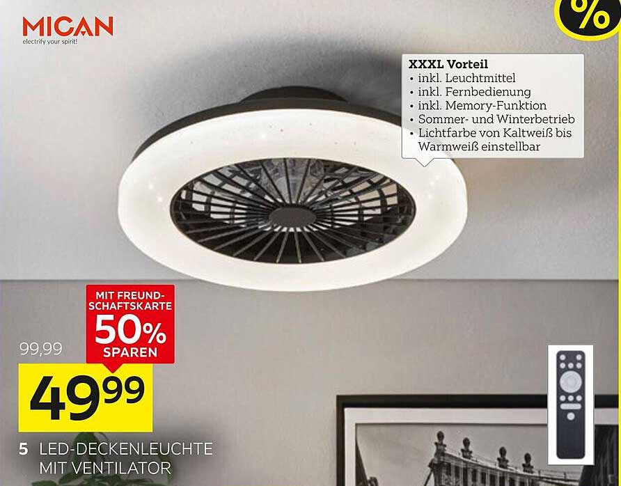 LED-Deckenleuchte mit Ventilator