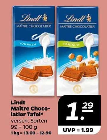 Lindt Maître Chocolatier Tafel – Vollmilch und Haselnuss