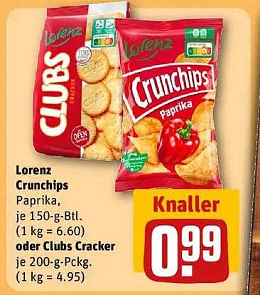 Lorenz Crunchips Paprika 150-g-Btl. oder Clubs Cracker 200-g-Pckg.