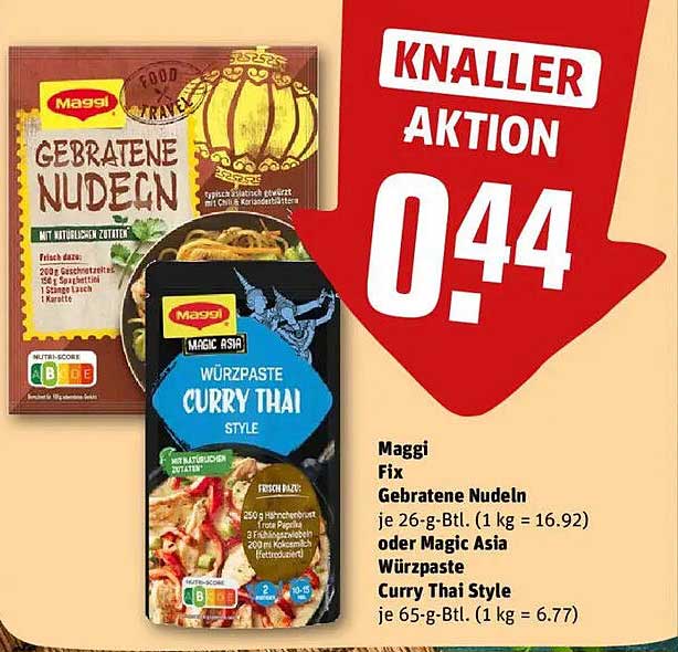 Maggi Fix Gebratene Nudeln oder Würzpaste Curry Thai Style