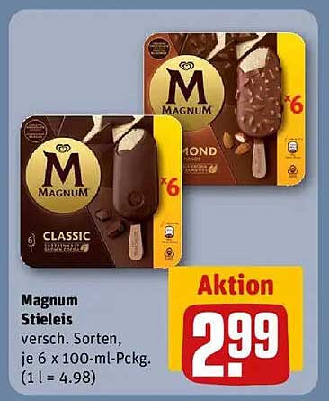 Magnum Stieleis - verschiedene Sorten, je 6 x 100-ml-Packung