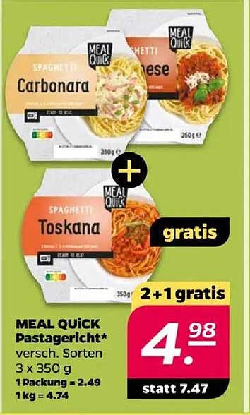 MEAL QUICK Pastagericht – 2+1 gratis