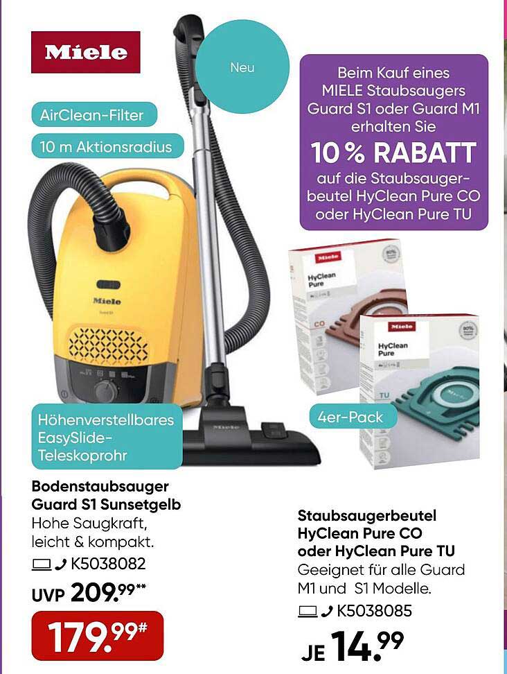Miele Bodenstaubsauger Guard S1 und Staubsaugerbeutel HyClean Pure