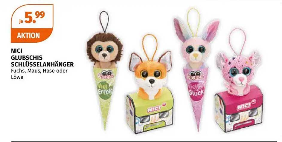 NICI Glubschis Schlüsselanhänger – Fuchs, Maus, Hase oder Löwe