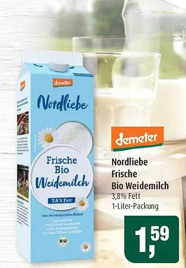 Nordliebe Frische Bio Weidemilch 3,8 % Fett - 1-Liter-Packung
