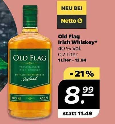 Old Flag Irish Whiskey 40 % Vol. 0,7 Liter